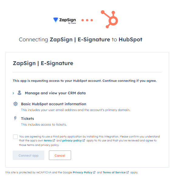 permisos hubspot zapsign